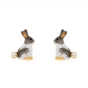 LES NEREIDES Rabbit  🌸 Faux Pearl Stud  Earrings Anthropologie